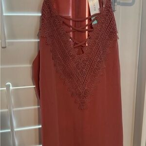 Nine Britton Lace Accent Top in Terracotta NWT